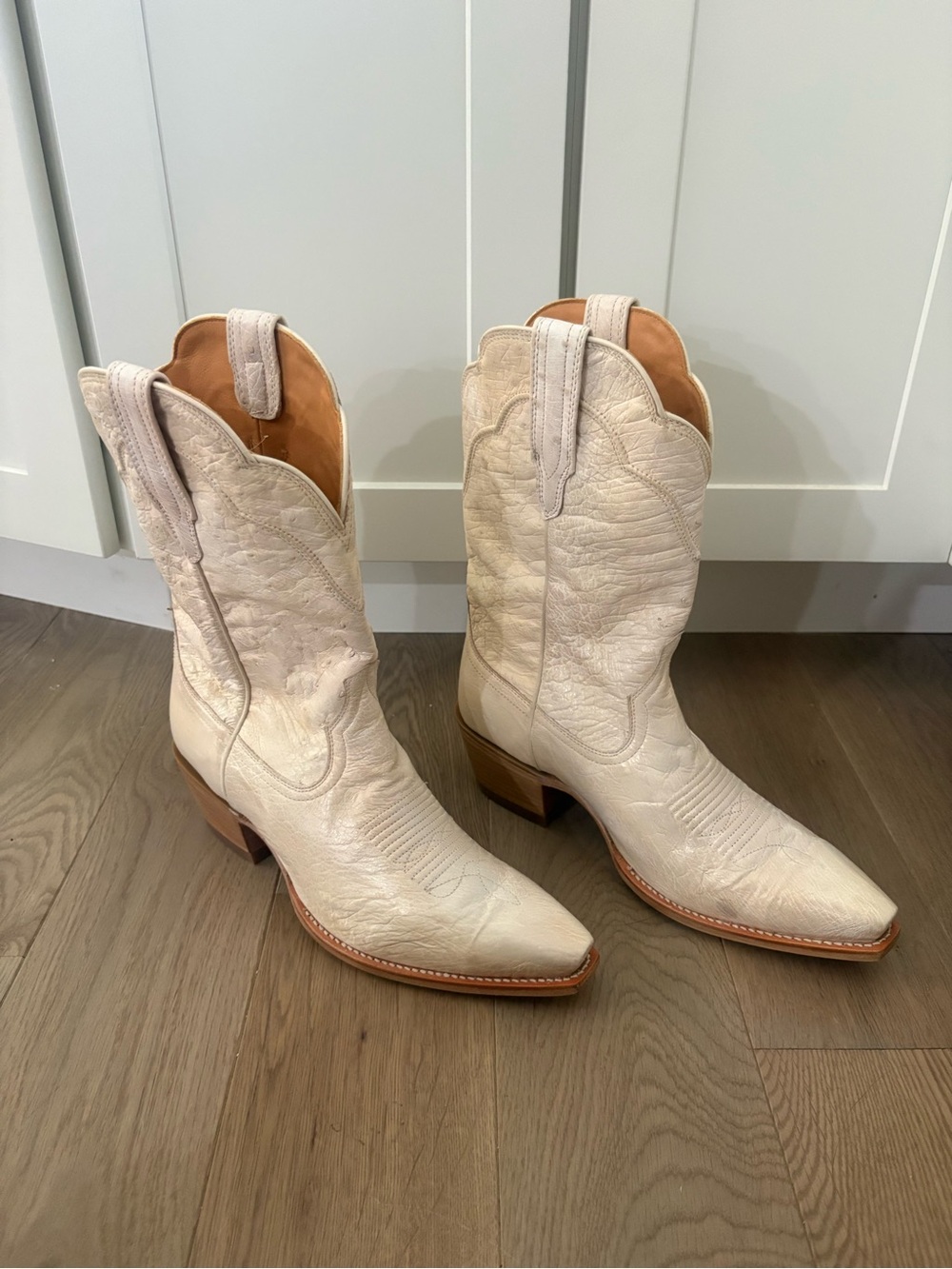 Tecovas The Sadie Pearl smooth ostrich  Western Leather Boots Cream US 9.5